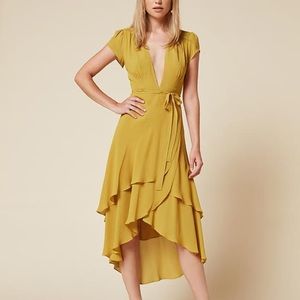 Reformation Cassia Wrap Dress in Mustard